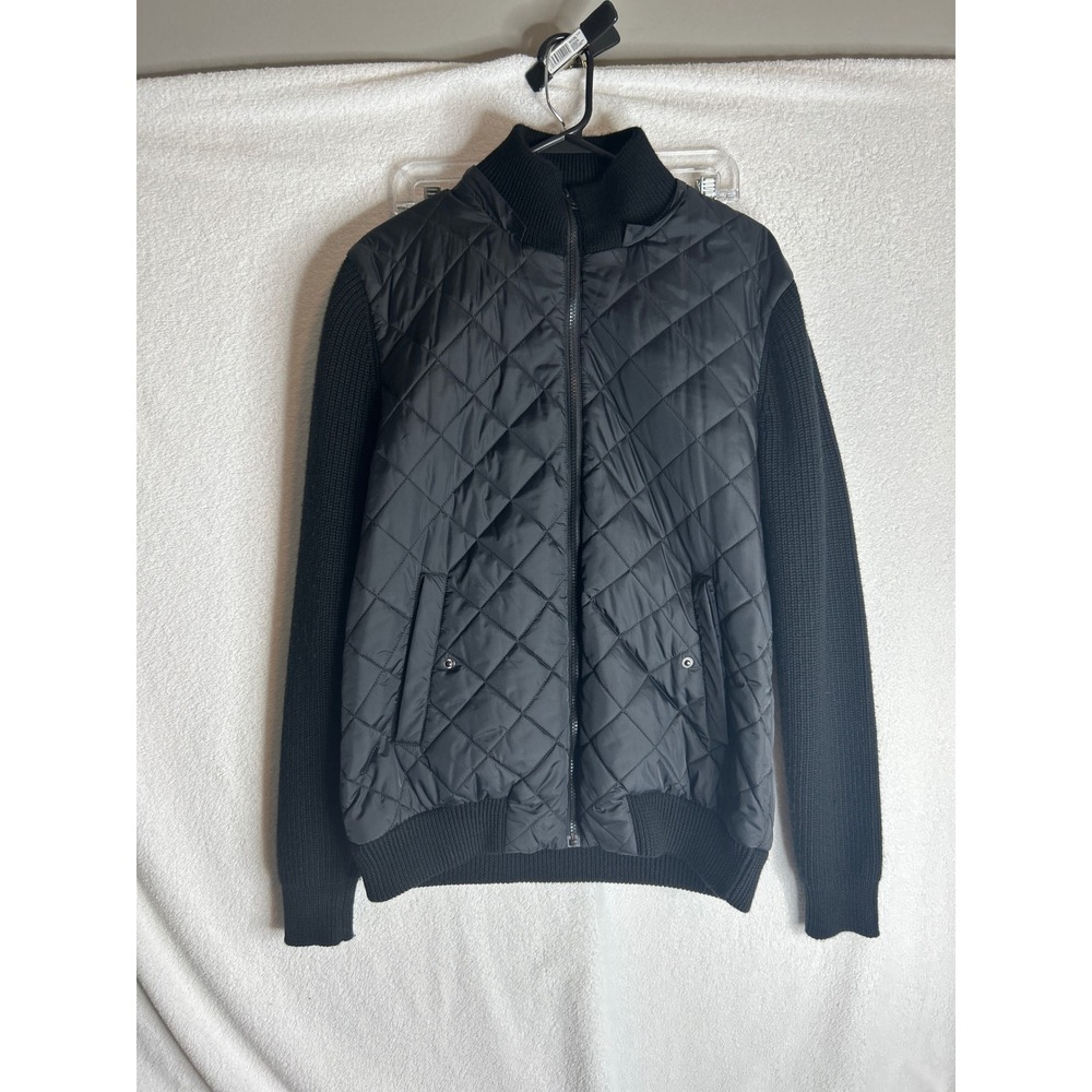 Williams & Kent Mens Quilted HybridBomber Jacket Merino Wool Knit Sleeve Black M